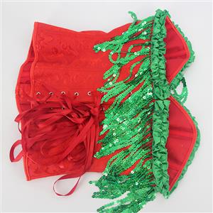 Christmas Sequin Fringe Corset Women Waist Slim Fit Satin Corset Tie Decorative Corset N23461