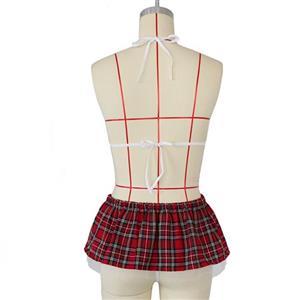 Attractive School Girl Plaid Uniform Lace-up Bra and Plaid Mini Skirt Cosplay Set N23092