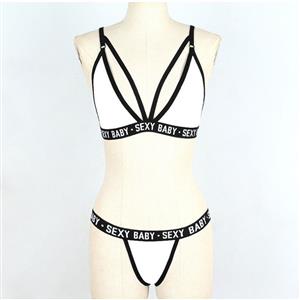 Sexy White Deep V Hollow Out Stretch Letters Three-point Underwear Bikini Beach Swimsuit N21316