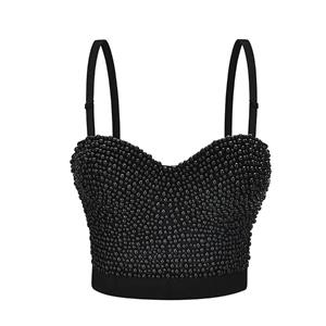 Women's Sexy Black Beaded B Cup Bustier Bra Clubwear Crop Top N20860