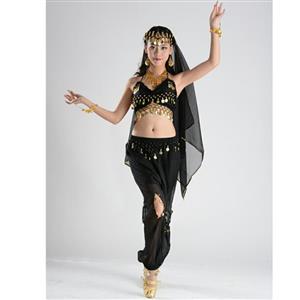 5Pcs Sexy Black Adult Belly Dance Persia Dancer Costume The Lamp Elves Costume N18890