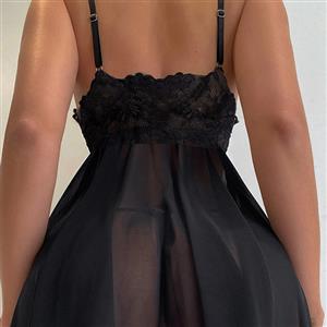 Sexy Black Lace Mesh Low Bra Backless See-through Babydoll Sleepwear Lingerie N22961