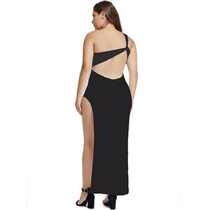 Sexy Black One-shoulder Side High Split Hollow Out Clubwear Long Gown N18357