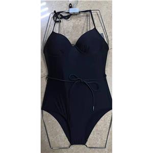 Sexy Black Halter Lace-up Tummy Control High Waist One-piece Swimsuit BK21152
