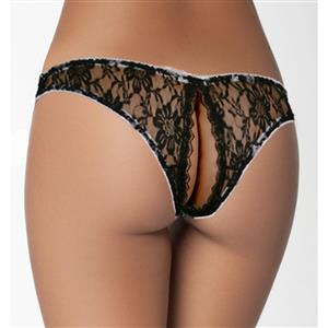 Sexy Black Sexy Crotchless Panties Lace Sleep Night Underwear PT17557