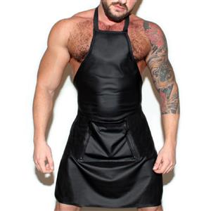 Men's Sexy Wet Look PVC Leather Apron BDSM Clothing Bondage Stretchy Clubwear Lingerie N20099