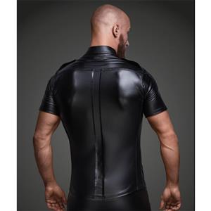 Men's Sexy Glossy PUTight-fitting Lapel Short Sleeve Stretchy Clubwear T-shirt N19000