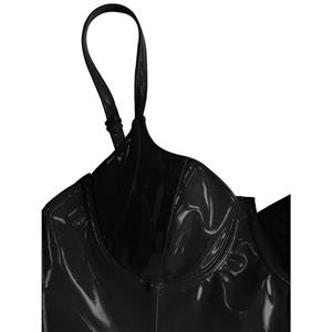 Sexy Black Sleeveless V Neck Strapy Bodycon Latex Club Mini Plus Size Dress N15046