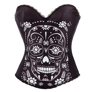 Lovely Black Sugar Skull Halloween Costume Overbust Corset N11620