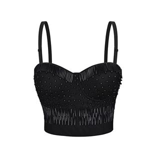 Sexy Black Tube Beading B Cup Spaghetti Straps Bustier Bra Clubwear Crop Top N20958
