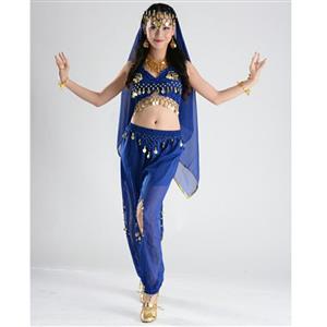 5Pcs Sexy Blue Adult Belly Dance Persia Dancer Costume The Lamp Elves Costume N18892