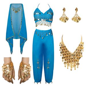 5Pcs Sexy Blue Adult Belly Dance Persia Dancer Costume The Lamp Elves Costume N22832