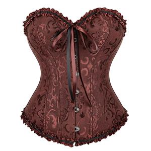 Sexy Brown Busk Closure Embroidered Burlesque Corset N22780