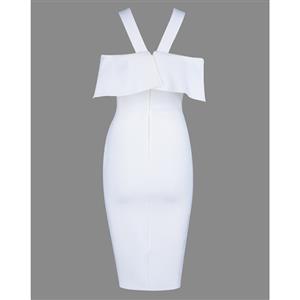 Women's Sexy Cold Shoulder Crossover Falbala Bodycon Bandage Party Dress N15251
