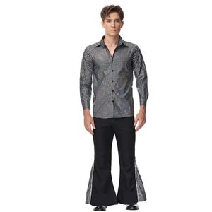 Men's Disco Dancing King Shiny Shirt Bell-bottoms Outfit Masquerade Cosplay Costume N22579
