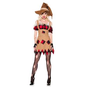 Sexy Off-the-shoulder Plaid Mini Dress Adult Cowboy Girl Halloween Cosplay Costume N20990