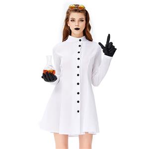 3pcs Women's Crazy Scientist White Robe Halloween Cosplay Costume N19446