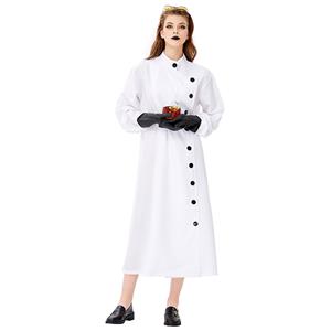 3pcs Unisex Crazy Scientist White Long Robe Halloween Cosplay Costume N19447