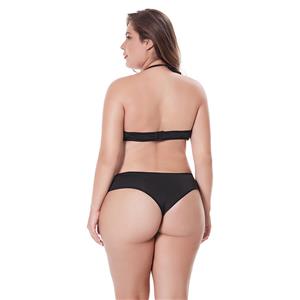 Sexy Black Halter Cut Out Strappy Lace Plus Size Bodysuit Teddy Lingerie N17478