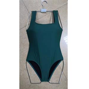 Sexy Dark-green Halter Back Lace Up Tummy Control High Waist One-piece Swimsuit BK21150