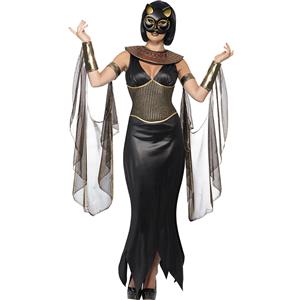 Mysterious Egyptian Cat Goddess Costume Halloween Adult Fancy Dress N11692