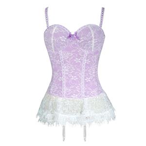 Sexy Brocade Floral Lace Hemline Spaghetti Straps Stretchy Chemise Bustier Corset N22453
