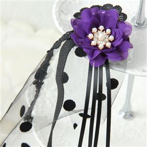 Women's Sexy Flower with Jewelry Dotted Mesh Face Mask MS13025