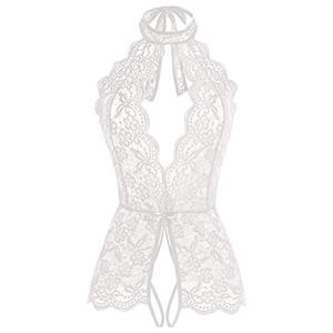 Sexy Halter Cut-out Crotchless Elastic See-through Lace Backless Bodysuit Teddies Lingerie N21964