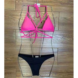 Sexy Halter Lace-up Bandage Cross Bra Top Swimsuit Three-point Bikini Set BK21126