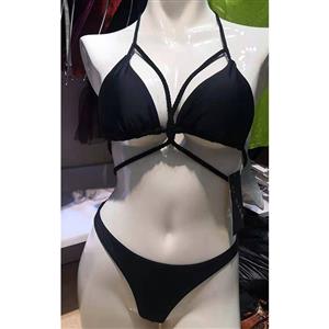 Hot Sexy Black Halter String Cut Out Two Piece Swimsuit Three-Point Bikini Set BK21125