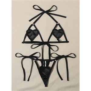 Erotic Cupless Halter Bra and Thong Heart Sharp Nipple Covers Strappy Valentines Lingerie N21983