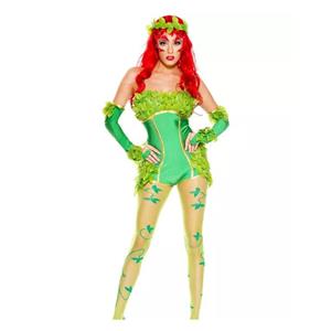 3Pcs Sexy Green Jungle Girl Sling Tight Jumpsuit Halloween Cosplay Costume N19548