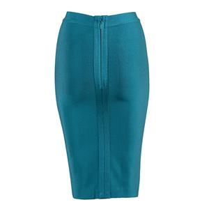 Women's Sexy OL Svelte Pure Peacock Blue Stretchy High Waist Bodycon Bandage Skirt N15187