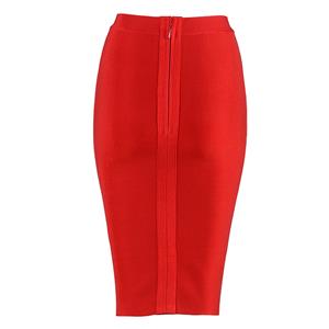 Women's Sexy OL Svelte Pure Red Stretchy High Waist Bodycon Bandage Skirt N15200