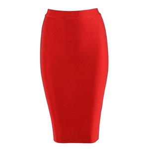 Women's Sexy OL Svelte Pure Red Stretchy High Waist Bodycon Bandage Skirt N15200