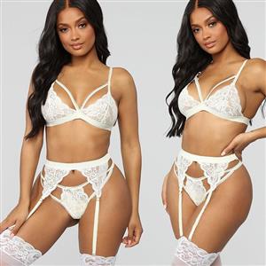 Exotic See-through Lace Bra and Thong Garters Spaghetti Straps Strappy Lingerie Set N21427