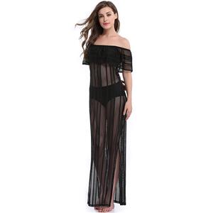 Sexy Tonic for Women, Women's Lace Cover Ups, Lace Off the Shoulder Beachwear, Sexy Black Lace Cover Ups, #N14144