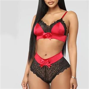 Sexy Lace Spaghetti Straps See-through Bra and Thong Lingerie Set N23115