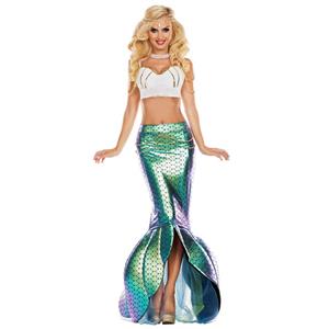 4pcs Sexy Daughter Of The Sea Mythical Tops And Mermaid Skirt Adult Cosplay Costume N19495