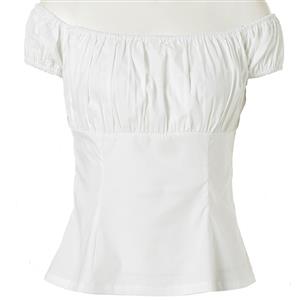 Sexy White Short Sleeve Off Shoulder T-shirt N11861