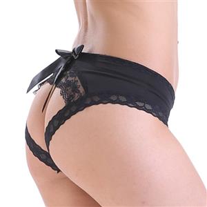 Sexy Floral Lace Crotchless Panties Bowknot Flirty Open Crotch Underwear PT18853