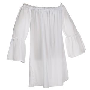 Sexy White Ruffled Off Shoulder Long Sleeve Blouse Top Mini Dress N15316