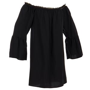 Sexy Black Ruffled Off Shoulder Long Sleeve Blouse Top Mini Dress N15317