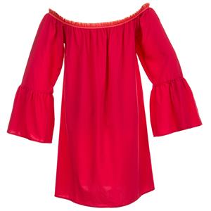 Sexy Red Ruffled Off Shoulder Long Sleeve Blouse Top Mini Dress N15318