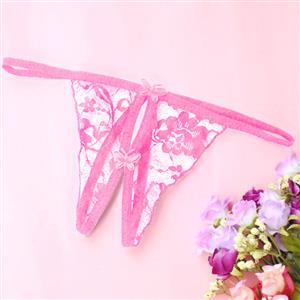 Sexy Pink Panty, Sexy Night Club Panty for Women, Pink Crotchless Thong, Low Waist Mesh Panty, Sexy Crotchless Lace Panty, #PT17408