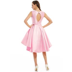 Women's Sexy Pink Sleeveless V Neck Bowknot A-line High-low Homecoming Dress N15844