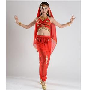 5Pcs Sexy Red Adult Belly Dance Persia Dancer Costume The Lamp Elves Costume N18895
