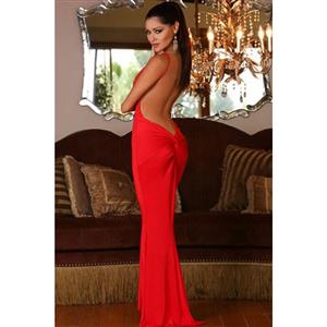 Sexy Red Deep V Evening Maxi Dress N11836