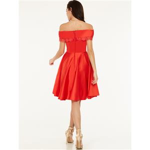 Women's Sexy Red Off Shoulder Satin Prom Dress N15638
