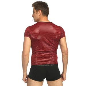 Men's Sexy Red Short Sleeve Tight Clubwear Shirt N17732